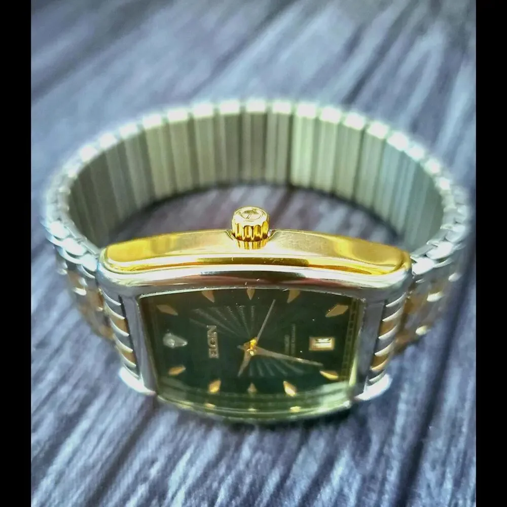 Rare Elgin Lord Diamond Dial Barrel Dress Watch Box Papers‎